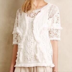 Anthropologie | Baraschi Open Lace Fringe blouse top White